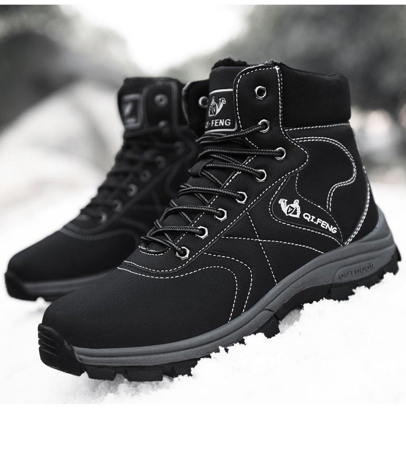 Brown Winter Mens Snow Boots Warm Plush Boots Waterproof Leather Ankle Boots Fashion Outdoor Non-slip Men's Hiking Boots Winter Ankle Snow Hiking Boots Warm Water Resistant Sport Shoes