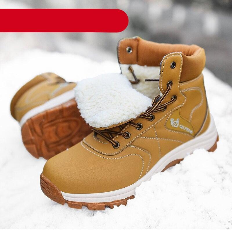 Brown Winter Mens Snow Boots Warm Plush Boots Waterproof Leather Ankle Boots Fashion Outdoor Non-slip Men's Hiking Boots Winter Ankle Snow Hiking Boots Warm Water Resistant Sport Shoes