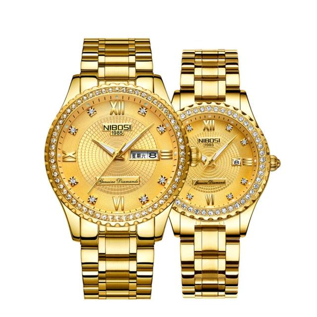 Business Black Couple Watches Top Luxury Mens Watches Auto Date Quartz Wristwatch Gold Watch Men Diamond Stainless Steel Waterproof Luminous Business Casual Luxury Watch For Men