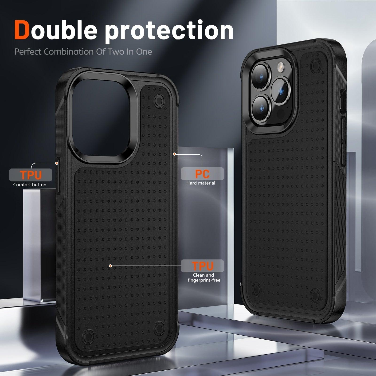 Business Black Shockproof Armor Case for iPhone 14 Pro Max 14 Plus 13 12 Hard Cover Heavy Duty Case Shockproof Ultra-Slim Non-slip iPhone Powerful Protective Phone Case for iPhone