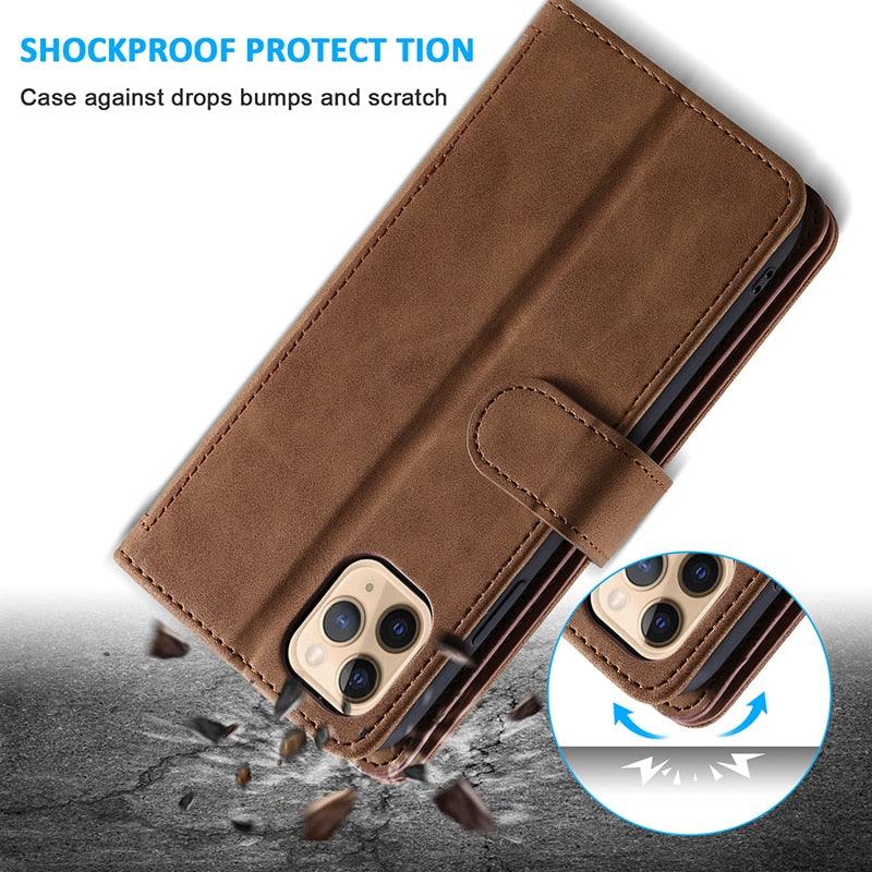 Business Blue New Cards Flip Leather Case For iPhone 14 13 12 11 Pro Max 10 X 6 6s 7 8 Plus XR XS Max Multifunctional Wallet Phone Case  Multi-Card Wallet Leather iphone Case