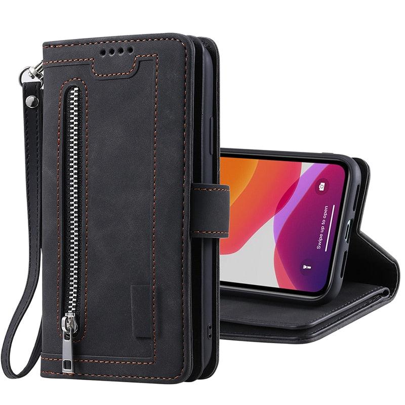 Business Blue New Cards Flip Leather Case For iPhone 14 13 12 11 Pro Max 10 X 6 6s 7 8 Plus XR XS Max Multifunctional Wallet Phone Case  Multi-Card Wallet Leather iphone Case