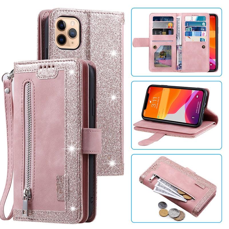 Business Blue New Cards Flip Leather Case For iPhone 14 13 12 11 Pro Max 10 X 6 6s 7 8 Plus XR XS Max Multifunctional Wallet Phone Case  Multi-Card Wallet Leather iphone Case