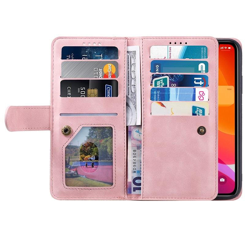 Business Blue New Cards Flip Leather Case For iPhone 14 13 12 11 Pro Max 10 X 6 6s 7 8 Plus XR XS Max Multifunctional Wallet Phone Case  Multi-Card Wallet Leather iphone Case