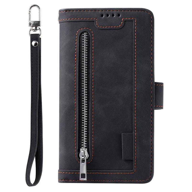 Business Blue New Cards Flip Leather Case For iPhone 14 13 12 11 Pro Max 10 X 6 6s 7 8 Plus XR XS Max Multifunctional Wallet Phone Case  Multi-Card Wallet Leather iphone Case