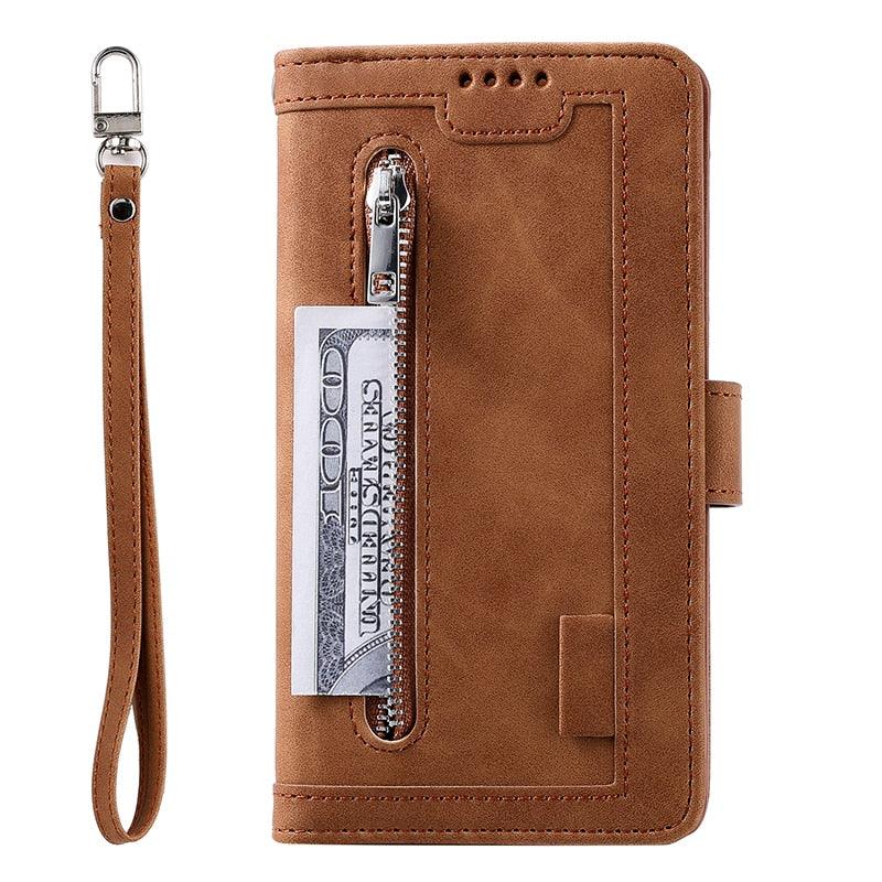 Business Blue New Cards Flip Leather Case For iPhone 14 13 12 11 Pro Max 10 X 6 6s 7 8 Plus XR XS Max Multifunctional Wallet Phone Case  Multi-Card Wallet Leather iphone Case