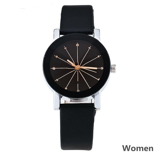 Business Luxury Couple Quartz Watch Dial Hour Analog Women Watches Men Leather Wristwatches Casual Simple Rhinestone Quartz Leather Wrist Watch For Father’s Day