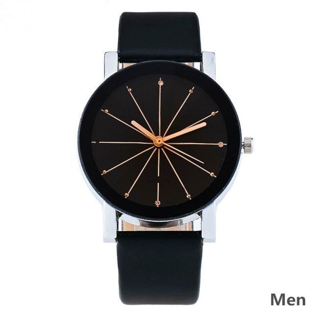 Business Luxury Couple Quartz Watch Dial Hour Analog Women Watches Men Leather Wristwatches Casual Simple Rhinestone Quartz Leather Wrist Watch For Father’s Day