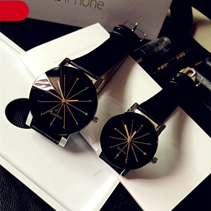 Business Luxury Couple Quartz Watch Dial Hour Analog Women Watches Men Leather Wristwatches Casual Simple Rhinestone Quartz Leather Wrist Watch For Father’s Day