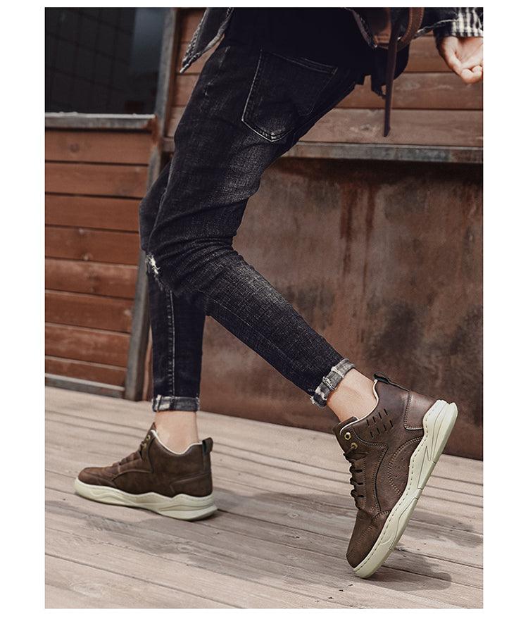 Business Men's High Quality Casual Shoes Fashion Trend Men's Sports Leather Shoes Comfortable Lace-Up Non-Slip Walking Shoes Leather Luxury Non-Slip Hiking Boots Outdoor Lightweight Shoes