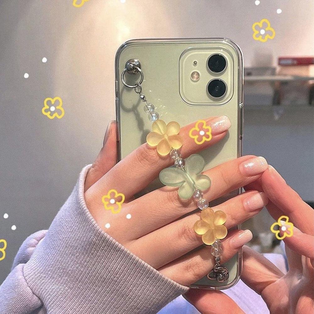 Butterfly Chain Flower Bracelet Chain Phone Case For iPhone 13 12 11 Pro XS Max X XR 7 8 Plus Cute Transparent Back Cover Phone Case For iphone 14Pro 12Mini 13 Pro 6 7 8 plus X XR XS Max SE Soft Fashion Bracelet Clear Protective Cover