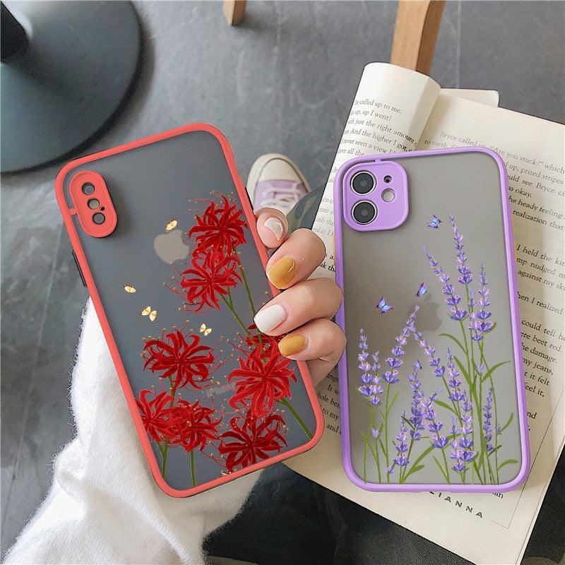 Butterfly Lavender Higan Flower Phone Case For iphone 7 8 plus 12 13 mini 11 14 pro max X XR XS Max Hard Shockproof Shell Cover Butterfly Pattern Design for Women Girls Aesthetic Romantic Soft Slim  Shockproof Protevtice Case for iPhone