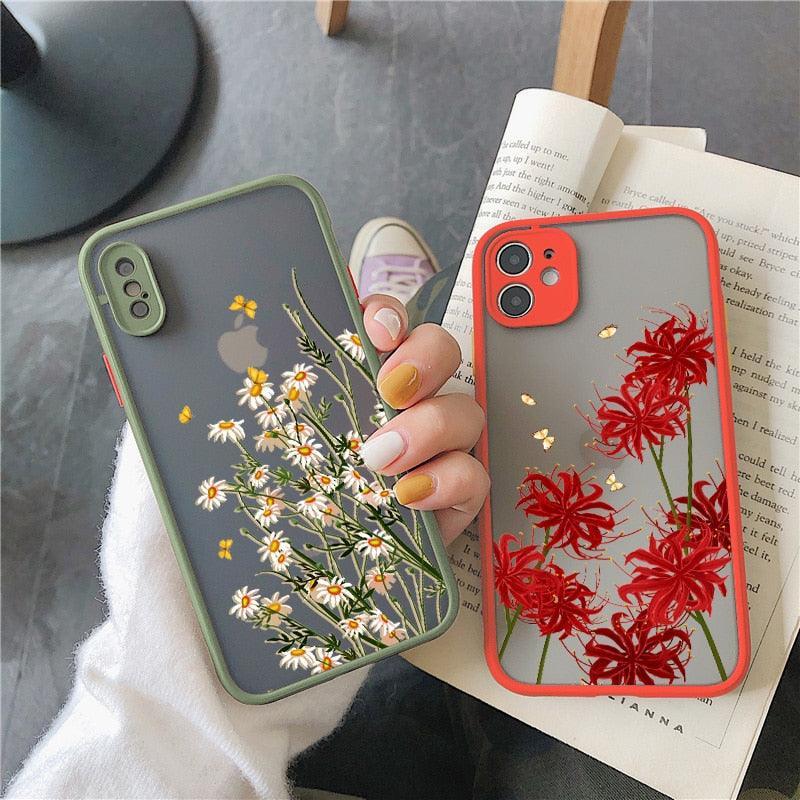 Butterfly Lavender Higan Flower Phone Case For iphone 7 8 plus 12 13 mini 11 14 pro max X XR XS Max Hard Shockproof Shell Cover Butterfly Pattern Design for Women Girls Aesthetic Romantic Soft Slim  Shockproof Protevtice Case for iPhone