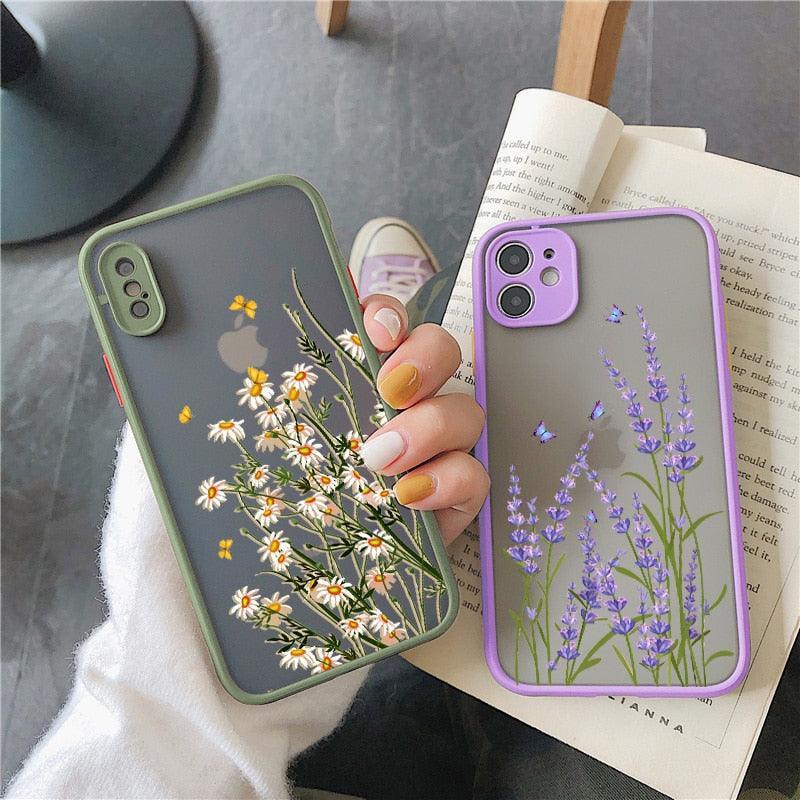 Butterfly Lavender Higan Flower Phone Case For iphone 7 8 plus 12 13 mini 11 14 pro max X XR XS Max Hard Shockproof Shell Cover Butterfly Pattern Design for Women Girls Aesthetic Romantic Soft Slim  Shockproof Protevtice Case for iPhone