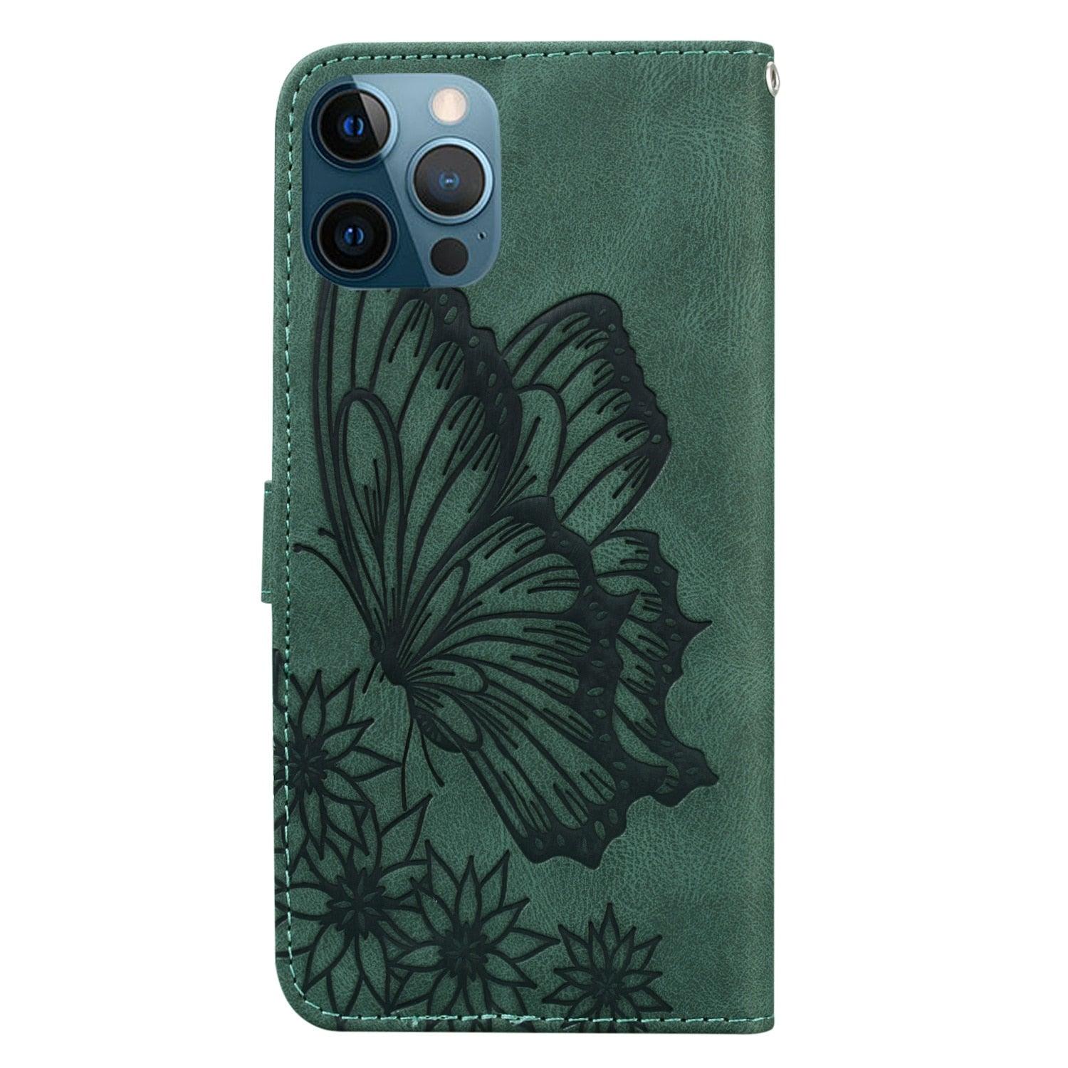 Butterfly Leather Flip Cover For iPhone 14  X XS XR 13 12 11 Pro Max 12 MINI Phone Wallet Case PU Leather Wallet Case Butterfly Flower Pattern Design Magnetic Flip Case Shockproof Protective Cover