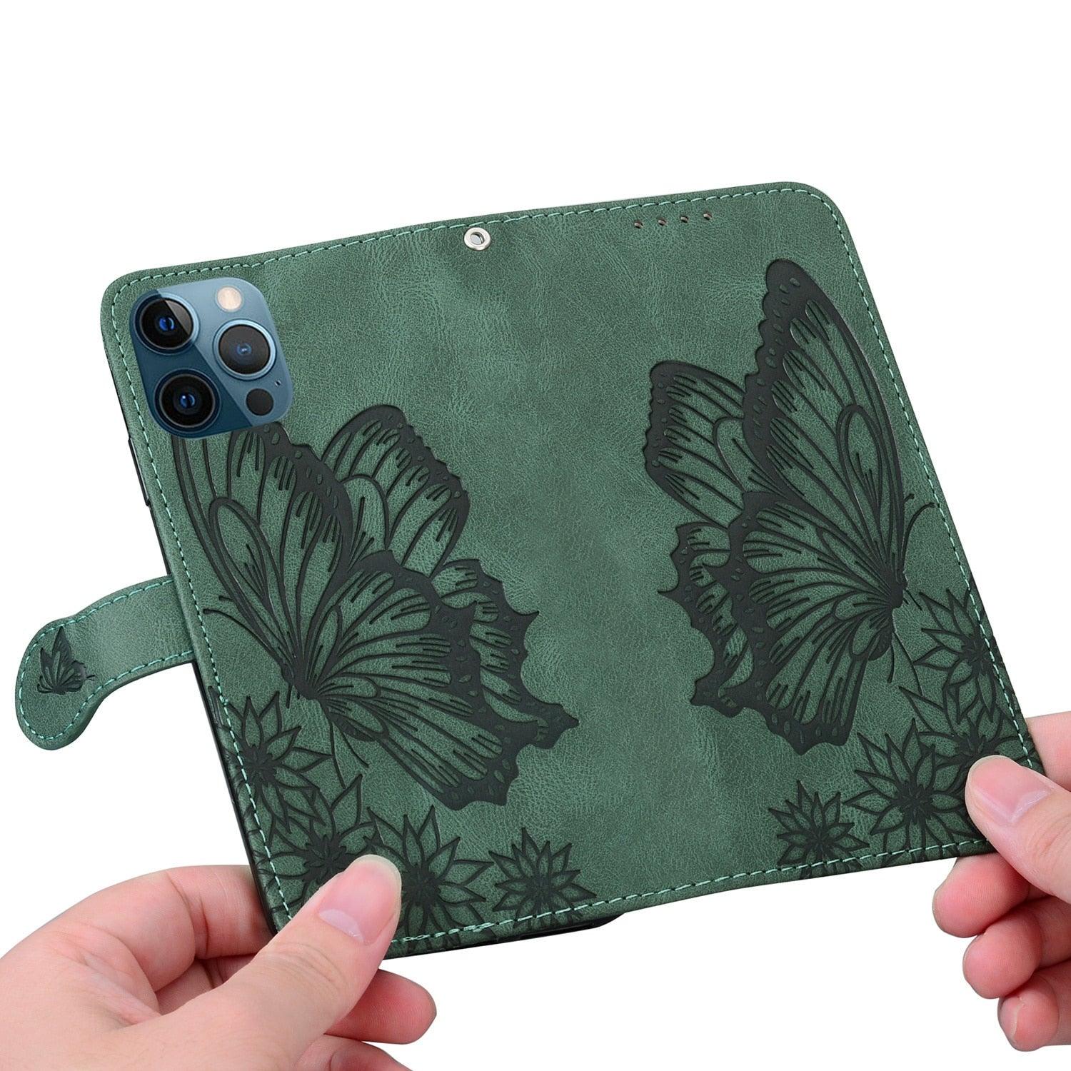 Butterfly Leather Flip Cover For iPhone 14  X XS XR 13 12 11 Pro Max 12 MINI Phone Wallet Case PU Leather Wallet Case Butterfly Flower Pattern Design Magnetic Flip Case Shockproof Protective Cover