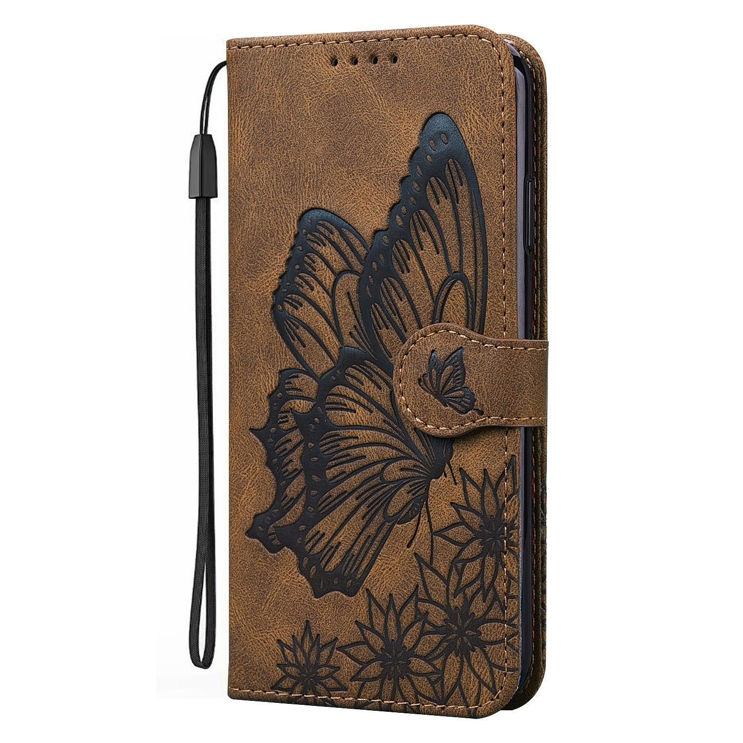 Butterfly Leather Flip Cover For iPhone 14  X XS XR 13 12 11 Pro Max 12 MINI Phone Wallet Case PU Leather Wallet Case Butterfly Flower Pattern Design Magnetic Flip Case Shockproof Protective Cover