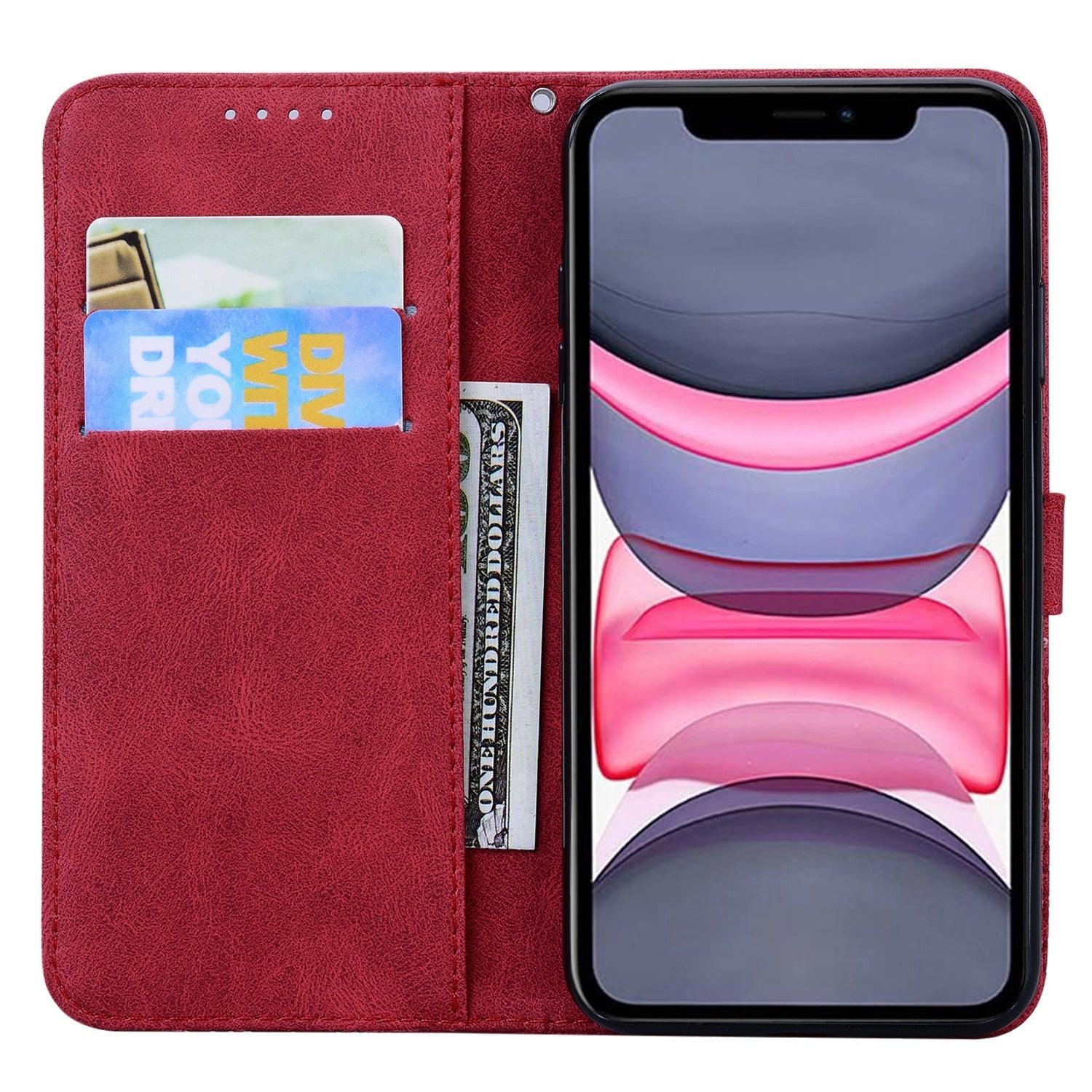 Butterfly Leather Flip Cover For iPhone 14  X XS XR 13 12 11 Pro Max 12 MINI Phone Wallet Case PU Leather Wallet Case Butterfly Flower Pattern Design Magnetic Flip Case Shockproof Protective Cover