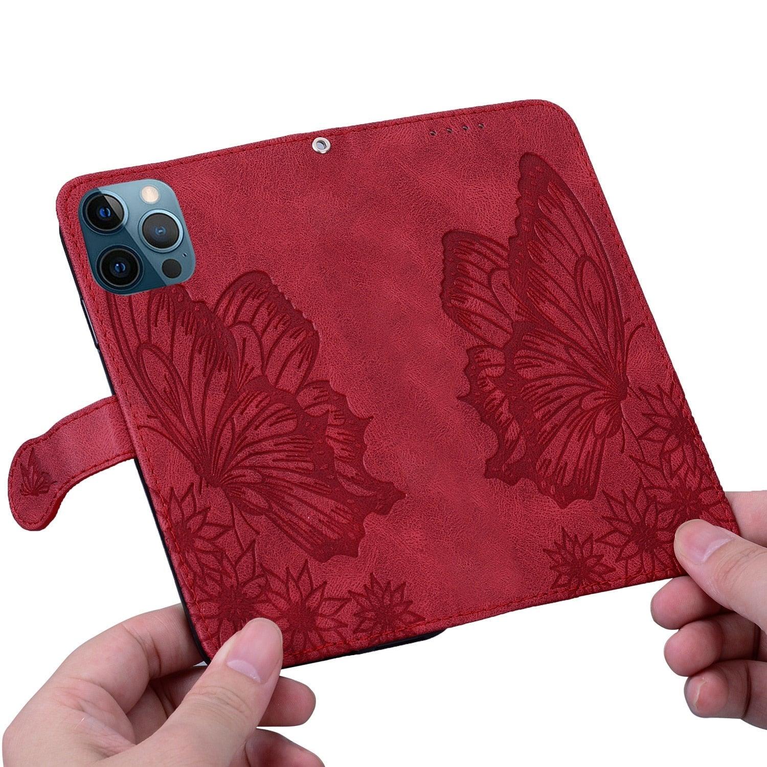 Butterfly Leather Flip Cover For iPhone 14  X XS XR 13 12 11 Pro Max 12 MINI Phone Wallet Case PU Leather Wallet Case Butterfly Flower Pattern Design Magnetic Flip Case Shockproof Protective Cover