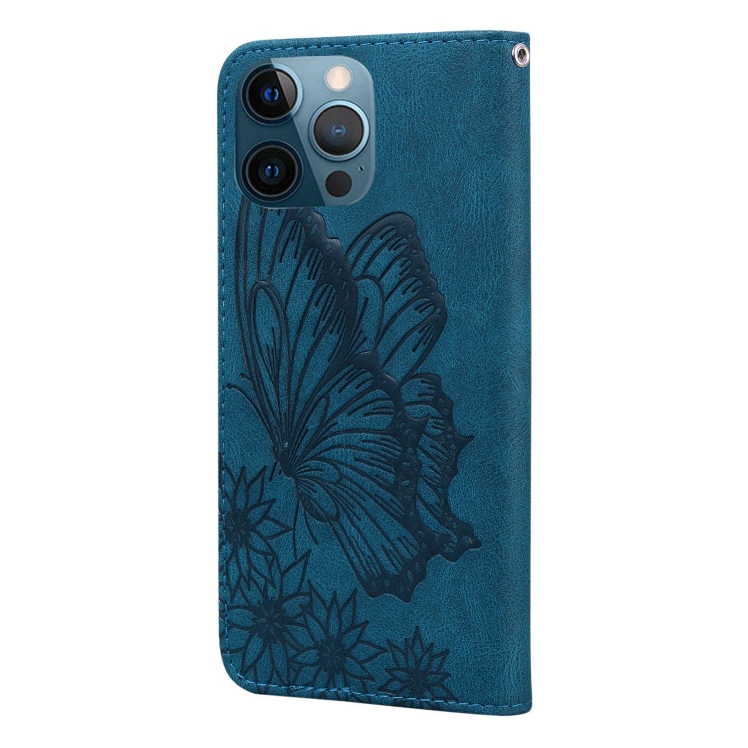 Butterfly Leather Flip Cover For iPhone 14  X XS XR 13 12 11 Pro Max 12 MINI Phone Wallet Case PU Leather Wallet Case Butterfly Flower Pattern Design Magnetic Flip Case Shockproof Protective Cover