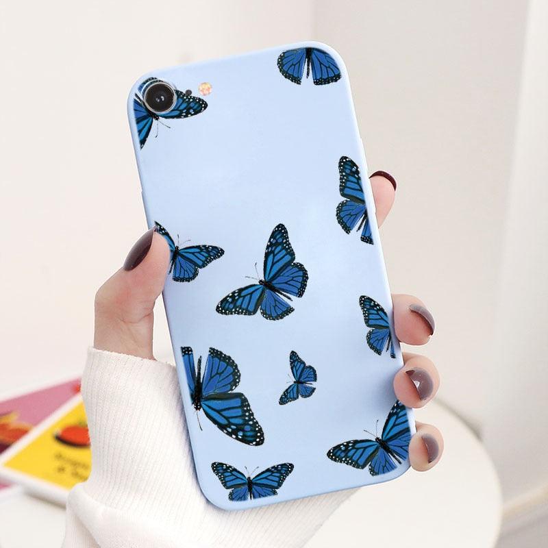 Butterfly Pattern Design Trendy Mobile Phone Case Protective Case For iPhone 7 8 SE 2020 Flower Cartoon Celular Case For iPhone7 8 SE2020 se 2020 se2020 A1778 A1660 A1779 Silicon Matte TPU Cover