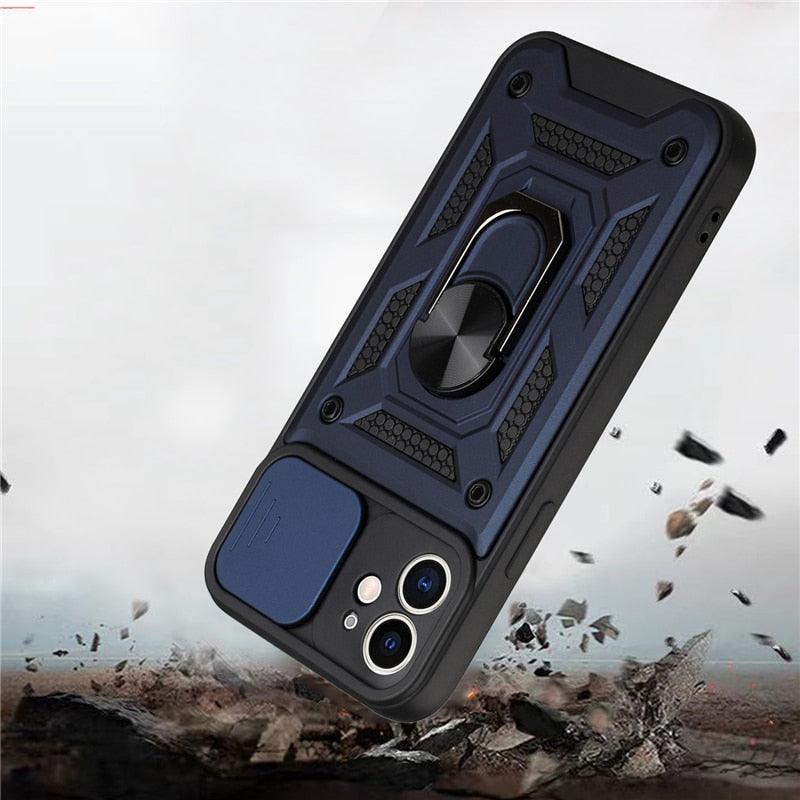 Camera Protection Shockproof Armor Case For iPhone 12 13 14 Pro Max Cover Men Cool  Woman Camera Cover And Stand Sliding Lens Protection Rotating Ring Mount  Shock Resistant Shockproof Protective Bumper