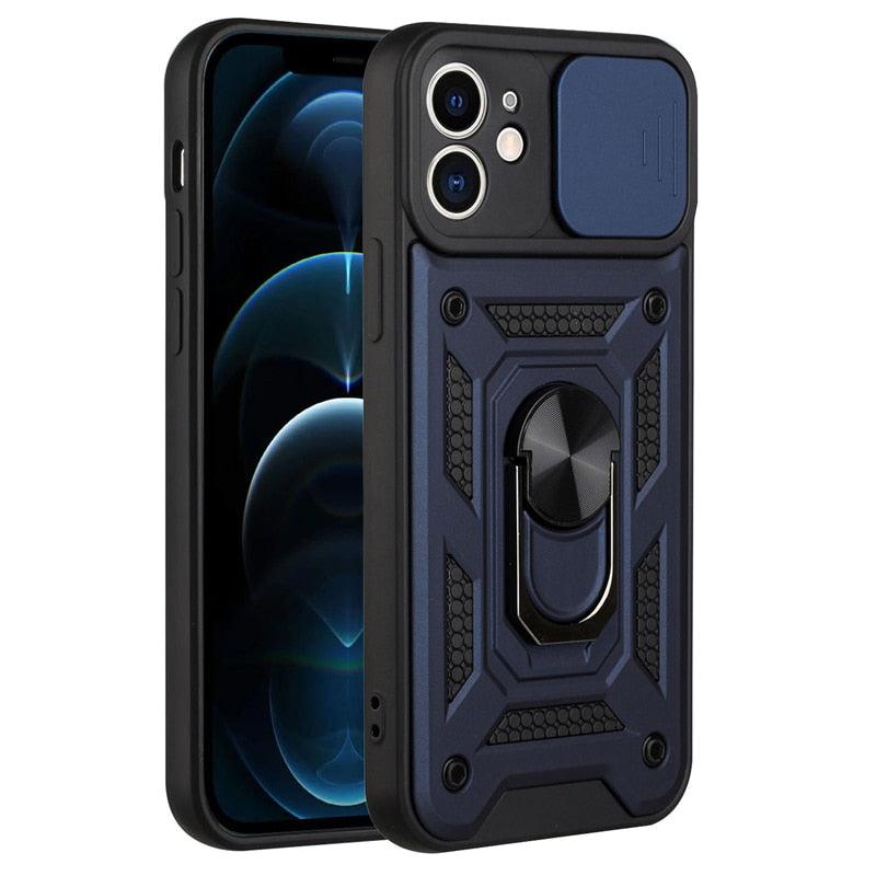 Camera Protection Shockproof Armor Case For iPhone 12 13 14 Pro Max Cover Men Cool  Woman Camera Cover And Stand Sliding Lens Protection Rotating Ring Mount  Shock Resistant Shockproof Protective Bumper