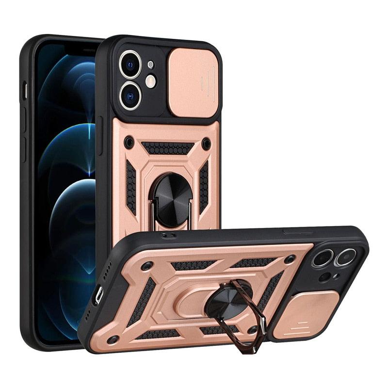 Camera Protection Shockproof Armor Case For iPhone 12 13 14 Pro Max Cover Men Cool  Woman Camera Cover And Stand Sliding Lens Protection Rotating Ring Mount  Shock Resistant Shockproof Protective Bumper