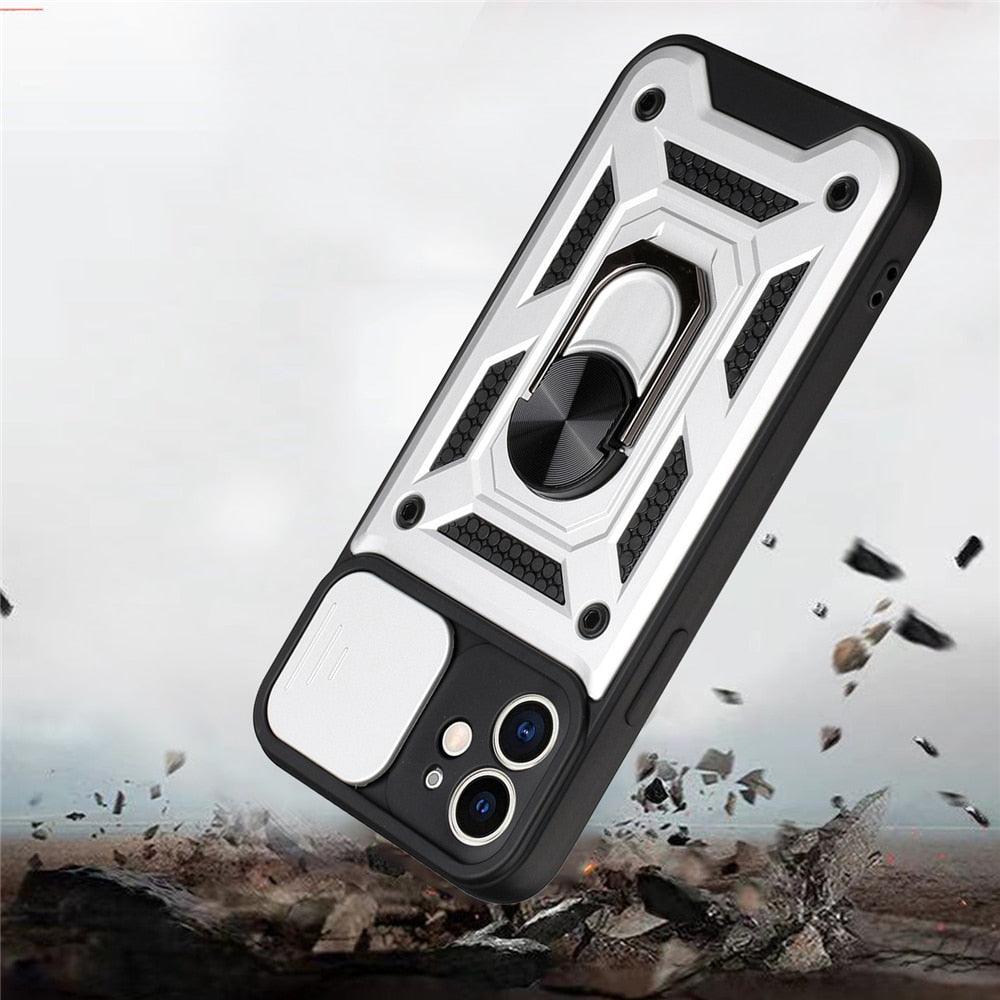 Camera Protection Shockproof Armor Case For iPhone 12 13 14 Pro Max Cover Men Cool  Woman Camera Cover And Stand Sliding Lens Protection Rotating Ring Mount  Shock Resistant Shockproof Protective Bumper