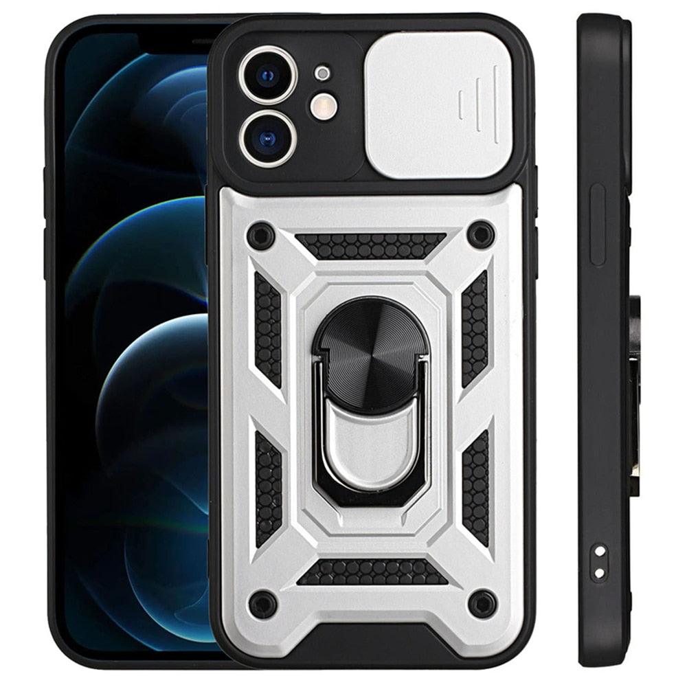 Camera Protection Shockproof Armor Case For iPhone 12 13 14 Pro Max Cover Men Cool  Woman Camera Cover And Stand Sliding Lens Protection Rotating Ring Mount  Shock Resistant Shockproof Protective Bumper