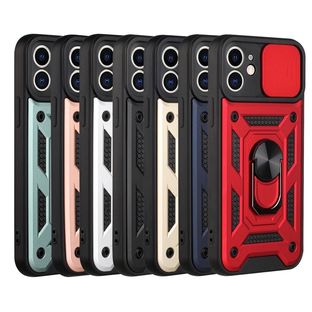 Camera Protection Shockproof Armor Case For iPhone 12 13 14 Pro Max Cover Men Cool  Woman Camera Cover And Stand Sliding Lens Protection Rotating Ring Mount  Shock Resistant Shockproof Protective Bumper