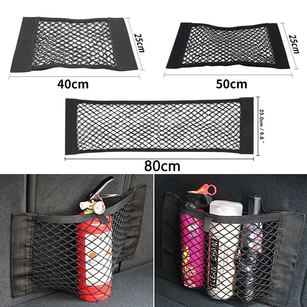 Car Back Rear Trunk Organizer Net Mesh Seat Elastic String Magic Sticker Universal Storage Bag Pocket Adjustable Elastic Trunk Cargo Organizer Nylon Mesh Rear Car Net Auto Organizer