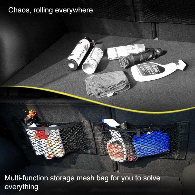 Car Back Rear Trunk Organizer Net Mesh Seat Elastic String Magic Sticker Universal Storage Bag Pocket Adjustable Elastic Trunk Cargo Organizer Nylon Mesh Rear Car Net Auto Organizer