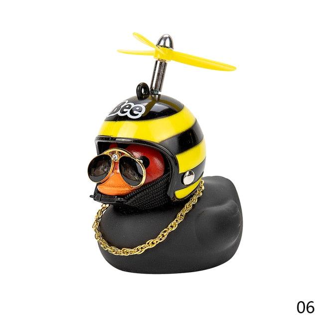 Car Goods Gift Broken Wind Helmet Small Yellow Duck Car Decoration Accessories Wind-breaking Wave-breaking Duck Cycling DecDuck Car Dashboard Decorations Rubber Duck Car Ornaments Cool Duck with Propeller Helmet Sunglasses Gold Chain or