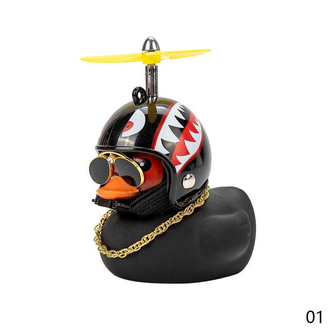 Car Goods Gift Broken Wind Helmet Small Yellow Duck Car Decoration Accessories Wind-breaking Wave-breaking Duck Cycling DecDuck Car Dashboard Decorations Rubber Duck Car Ornaments Cool Duck with Propeller Helmet Sunglasses Gold Chain or