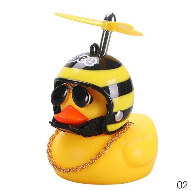 Car Goods Gift Broken Wind Helmet Small Yellow Duck Car Decoration Accessories Wind-breaking Wave-breaking Duck Cycling DecDuck Car Dashboard Decorations Rubber Duck Car Ornaments Cool Duck with Propeller Helmet Sunglasses Gold Chain or