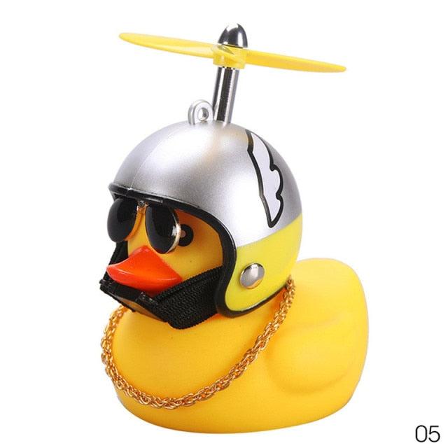 Car Goods Gift Broken Wind Helmet Small Yellow Duck Car Decoration Accessories Wind-breaking Wave-breaking Duck Cycling DecDuck Car Dashboard Decorations Rubber Duck Car Ornaments Cool Duck with Propeller Helmet Sunglasses Gold Chain or