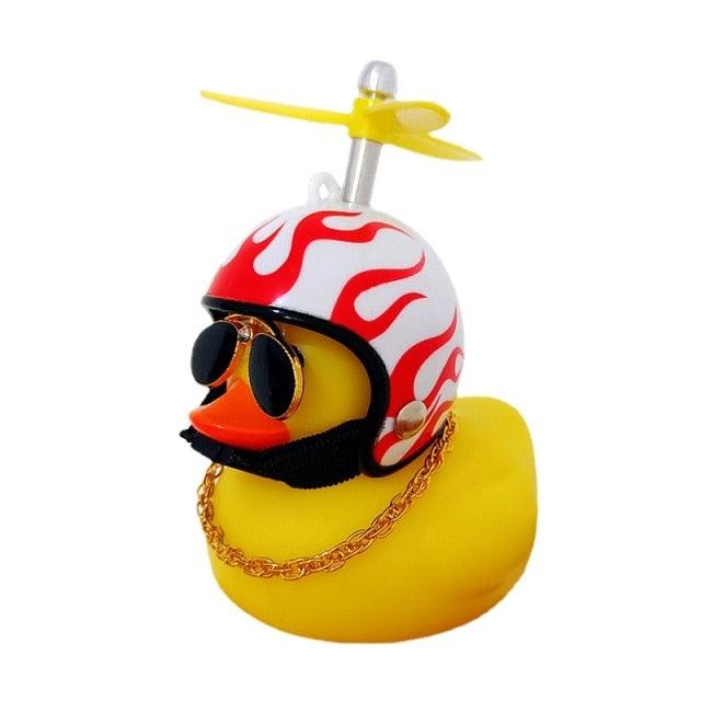 Car Goods Gift Broken Wind Helmet Small Yellow Duck Car Decoration Accessories Wind-breaking Wave-breaking Duck Cycling DecDuck Car Dashboard Decorations Rubber Duck Car Ornaments Cool Duck with Propeller Helmet Sunglasses Gold Chain or