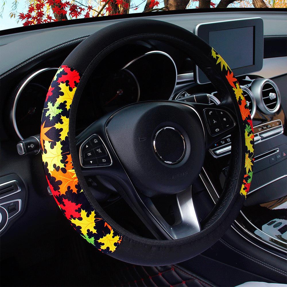 Car Steering Wheel Cover Steering Wheel Cover Cloth Massage Grip Breathable Elastic Car Steering Wheel Cover Ethnic Style Print Anti-slip Car Styling Car Steering-wheel Cover Car Interior Accessories Steering Wheel Covers with Cloth for Women