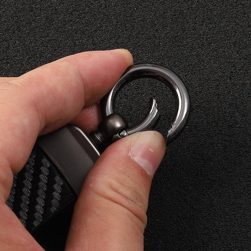 Carbon Fiber Leather Car Keychain  Genuine Leather Keychains Holder 360 Degree Rotating Horseshoe Keychain Keychain Car Accessories Metal Bulk Key Rings  Key Buckle Metal Leather Car Accessories For Car