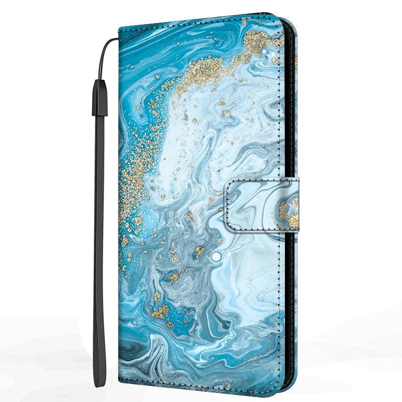 Card Holder PU Leather Wrist Strap Protective Wallet Case Marble Leather Case For Xiaomi Redmi Note 11S 11 Pro 5G Flip Cover Stand Wallet Book Case For Redmi Note11S 11Pro 5G 2022