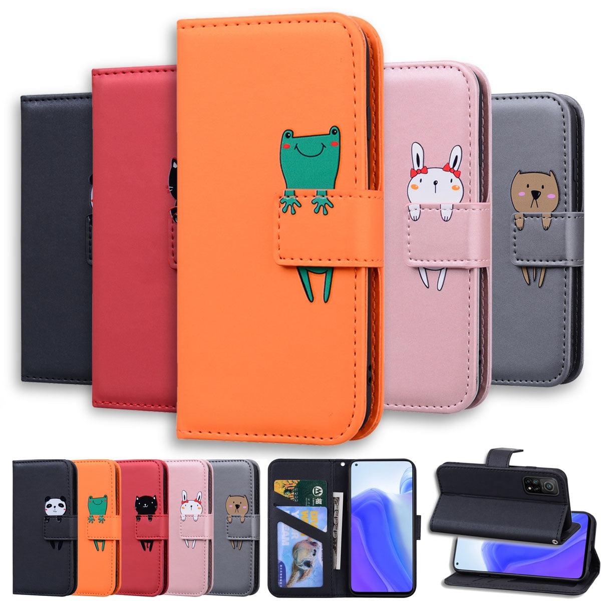 Cartoon Animal Cute Leather Wallet Flip Case Creative Magnetic Protective Cover Lovely Animal Flip Leather Phone Case For iPhone 13 12 11 Pro X XS XR Max Card Holder Funny Phone Cover