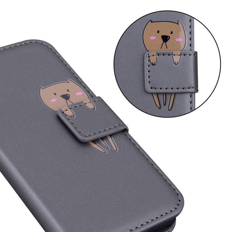 Cartoon Animal Cute Leather Wallet Flip Case Creative Magnetic Protective Cover Lovely Animal Flip Leather Phone Case For iPhone 13 12 11 Pro X XS XR Max Card Holder Funny Phone Cover