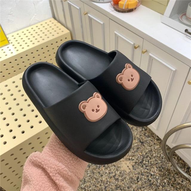 Cartoon Couple Fashion Bear Sandals Non-Slip Thick-Soled Indoor And Outdoor Slippers Men's Flip Flops Athletic Slide Sandals Flat Slip On Sandals For Women Summer Slippers