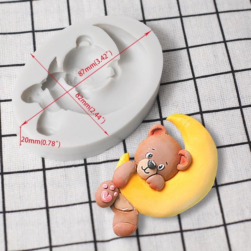 Cartoon Cute Moon 3D Bear Silicone Mold Baby Birthday Party Cupcake Decoration Tool Dessert Pastry Fudge Chocolate Candy Baking Silicone Fondant Molds For Teddy Bear