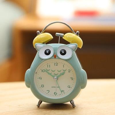 Cartoon Owl Mute Wake Up Table Clock Silent Analog Table Desk Small Clock with Night Light Battery Operated for Living Room Bedroom Kitchen Home Office Cute Ring Bell Metal Bedroom Quartz Alarm Clock With Night Light