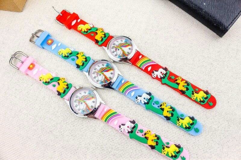 Cartoon Unicorn Childrens Watch 3D Rainbow Pony Girl Wristwatch Quartz Kids Watches Student Silicone Children Toddler Wrist Watch Birthday Gift For Girls Cute Child Watches