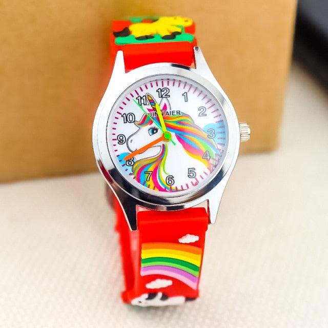 Cartoon Unicorn Childrens Watch 3D Rainbow Pony Girl Wristwatch Quartz Kids Watches Student Silicone Children Toddler Wrist Watch Birthday Gift For Girls Cute Child Watches