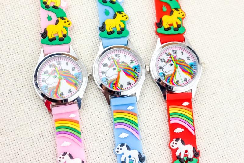 Cartoon Unicorn Childrens Watch 3D Rainbow Pony Girl Wristwatch Quartz Kids Watches Student Silicone Children Toddler Wrist Watch Birthday Gift For Girls Cute Child Watches