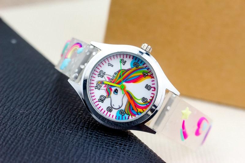 Cartoon Unicorn Childrens Watch 3D Rainbow Pony Girl Wristwatch Quartz Kids Watches Student Silicone Children Toddler Wrist Watch Birthday Gift For Girls Cute Child Watches